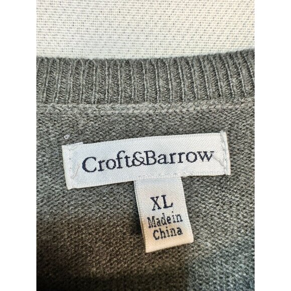 Croft & Barrow Womens Cardigan Sweater XL Gray & Pink Argyle Pattern Button-Up - Picture 3 of 11